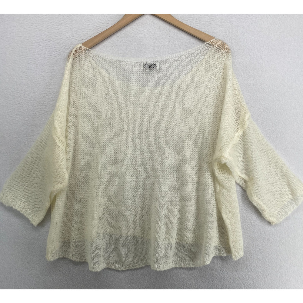 NINA KENDOSA Sweater OS Sheer Oversized Boxy Drop Shoulder Off White - Picture 3 of 9